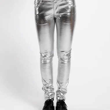 METALLIC FAUX LEATHER SKINNY