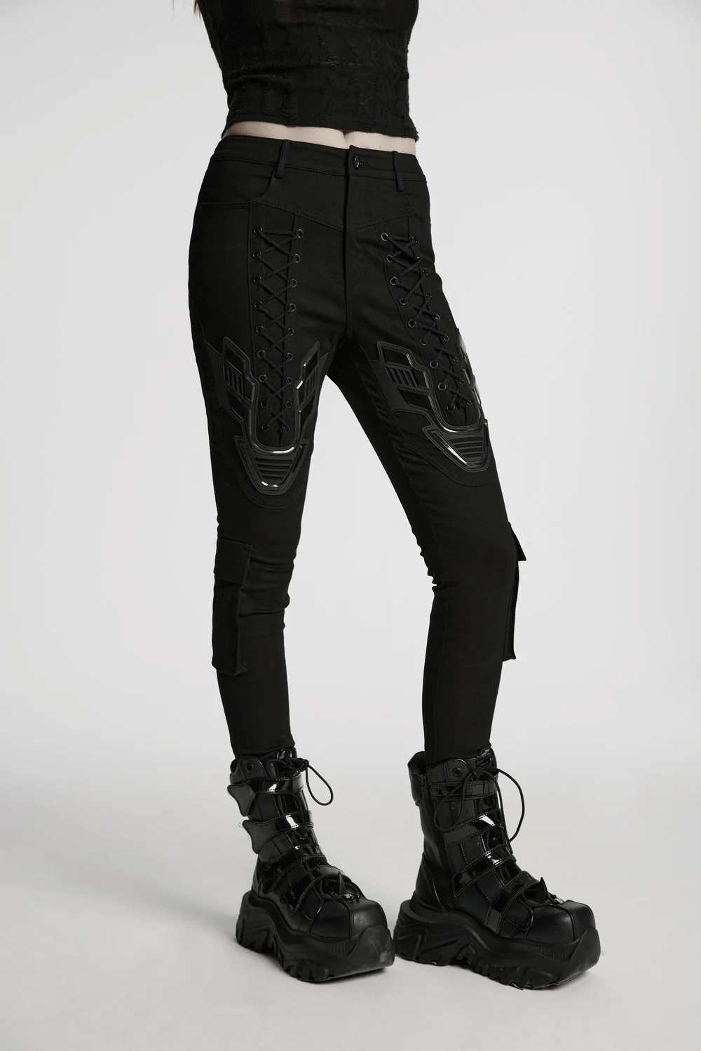 Black Armor Lace-Up Skinny Jeans