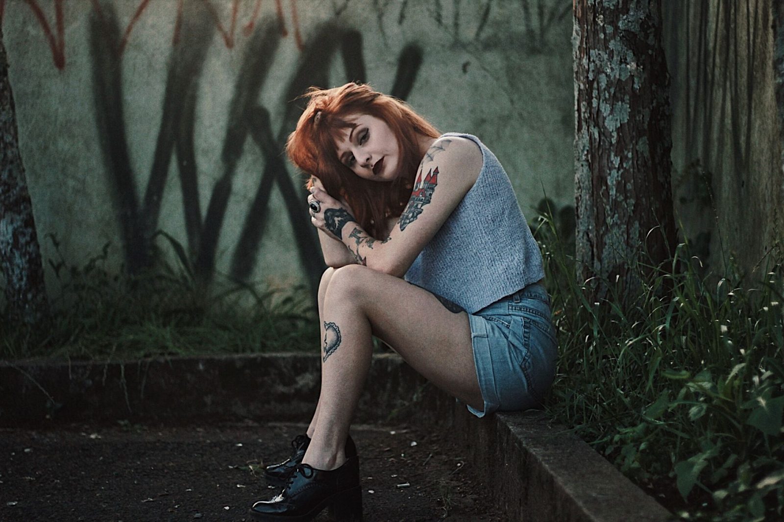 Woman wearing skinny Tripp pants showcasing alternative wardrobe style for the alt fashion community