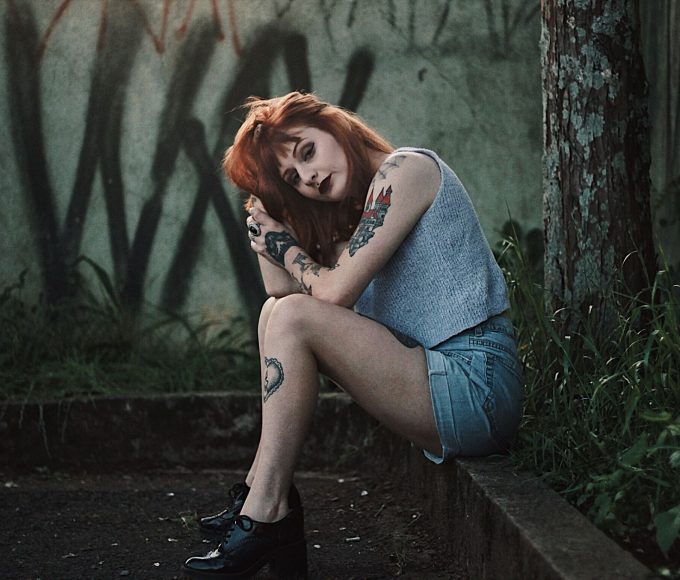 Woman wearing skinny Tripp pants showcasing alternative wardrobe style for the alt fashion community